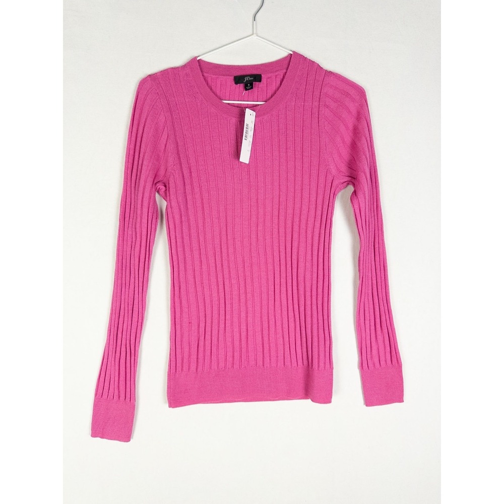 NWT J Crew Pullover Womens S Fuchsia Sweater Knit‎ Ribbed Merino Wool Casual